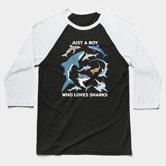 Just a boy who loves sharks Baseball T-Shirt by NicGrayTees